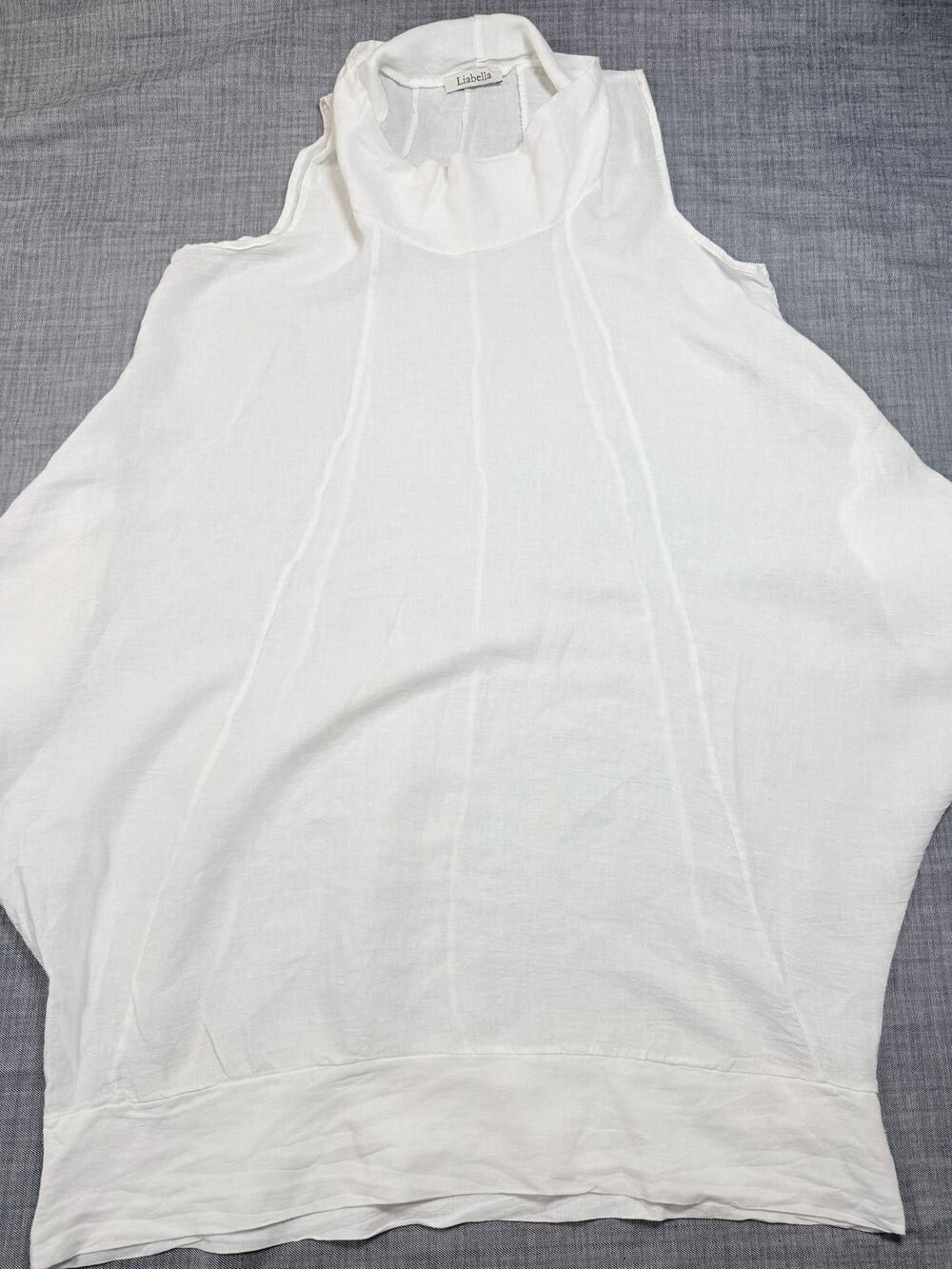 Liabella Italian Linen Lagenlook Tunic Dress White Womens Size L/XL Pockets